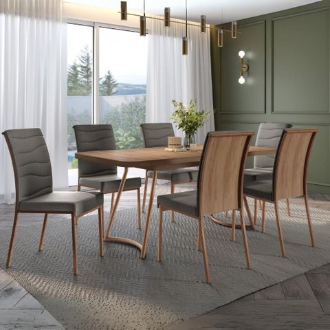 Conjunto Sala de Jantar 6 Cadeiras York Carraro Nogal Rosê