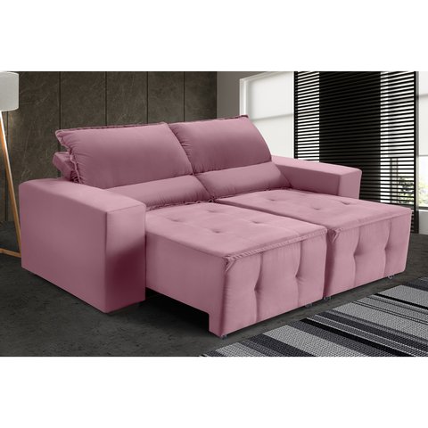 Sofá Alamo Retratil e Reclinável 1,72 Mts Veludo Rosa