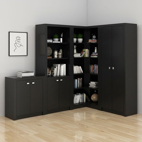 Kit 4 Armários para Escritório com Estante Preto
