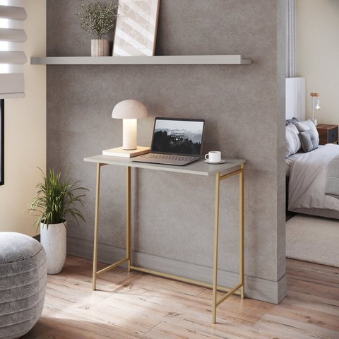 Escrivaninha Mesa Escritório Dobrável X P1044 80cm Industrial Arena e Dourado Cinza