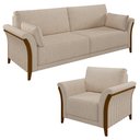 Ver imagem 1 de Kit Sofá Living 3 Lugares e Poltrona 102cm Pés Madeira Roya M22 Linho Cru - Mpozenato