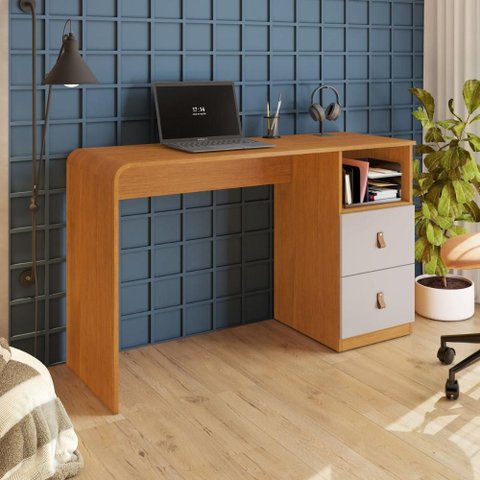 Escrivaninha/Mesa Escritório com 2 Gavetas e Nicho 127cm Multimóveis Crjcm-ESC003 Cinamomo/Off