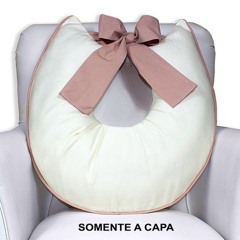 Capa de Almofada Amamentação Piquet com Laço - Palha com Rosê