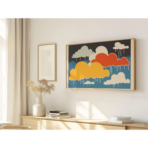 Quadro Decorativo N°186 85x50cm - Panorâmico Infantil Nuvens Coloridas Pop-Art - Rollflex