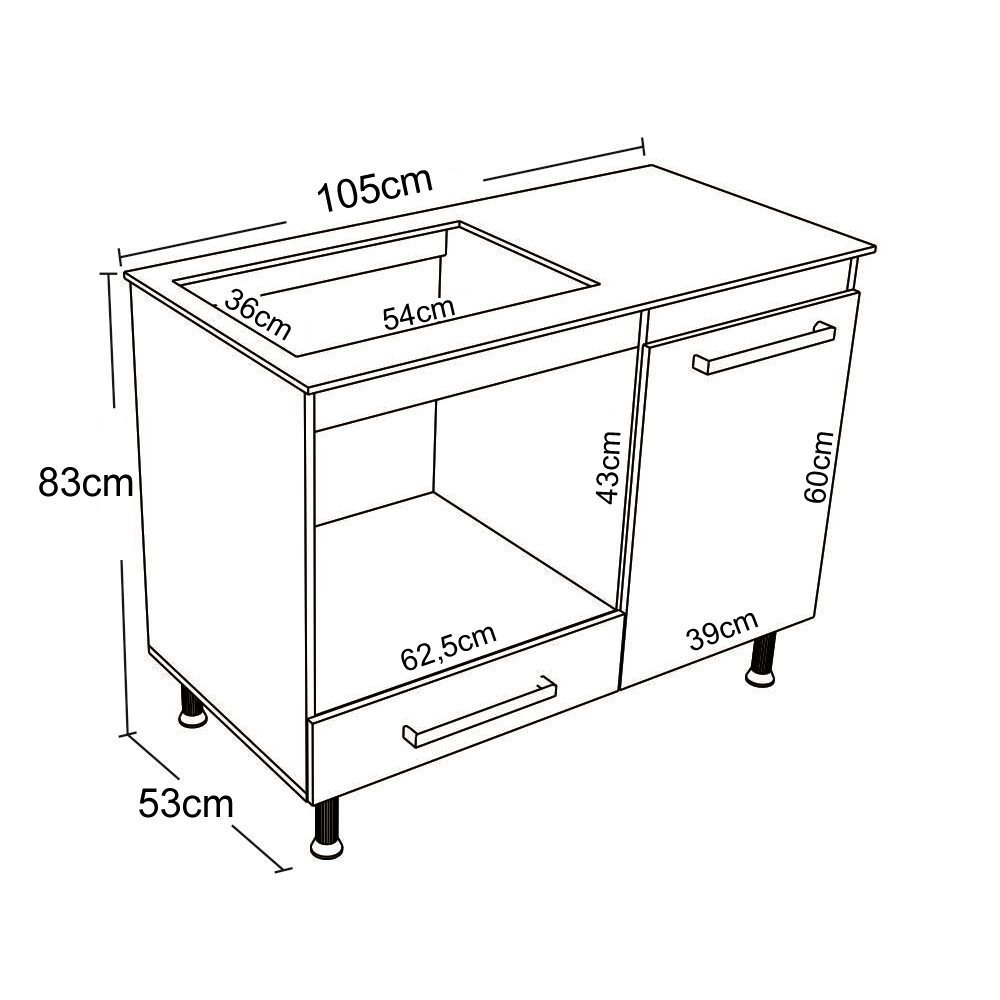 Balcão para Cooktop 4 ou 5 bocas 105cm Multiuso Cozinha Nicho Forno Marrom - 3