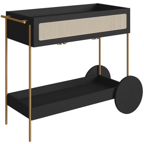 Carrinho Bar com Porta Taças Industrial Indy A03 Nero Dourado