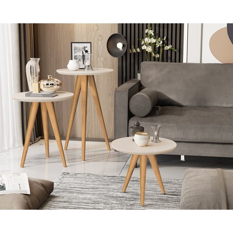 Kit 3 Mesas Lateral Apoio e Centro 40cm Pés Palito Off white - Comprar Moveis em Casa