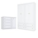 Ver imagem 1 de Cômoda e Guarda Roupa Infantil Mississipi 4 Portas Branco Hp - Henn
