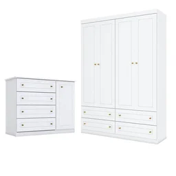 Cômoda e Guarda Roupa Infantil Mississipi 4 Portas Branco Hp - Henn - 1 Cômoda e Guarda Roupa Infantil Mississipi 4 Portas Branco Hp - Henn - 1