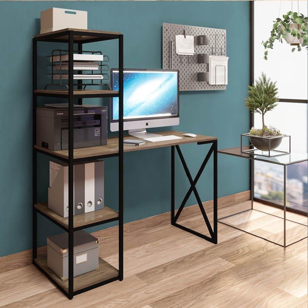 Mesa Escrivaninha Escritório Com 5 Prateleiras | MadeiraMadeira
