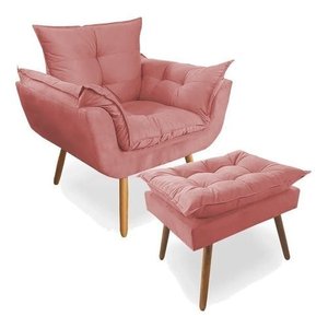 Poltrona Opala + Puff Para Leitura e Descanso - Rosa