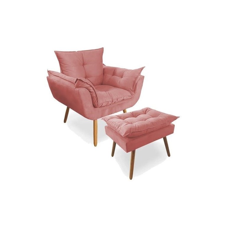 Poltrona Opala + Puff Para Leitura e Descanso - Rosa