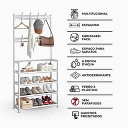 Sapateira Organizadora com Ganchos 4 Prateleiras Branca - 5