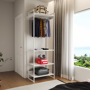 Closet Modulado Estilo Industrial Solteiro Loft Branco Cabideiro Ferro Branco