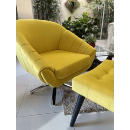 Kit Duas Poltrona Giovana Base Giratória Cromado em Sued Premium:amarelo - 3