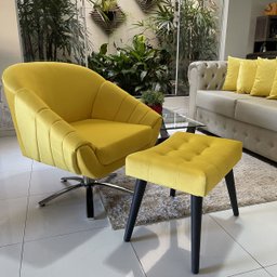 Kit Duas Poltrona Giovana Base Giratória Cromado em Sued Premium:amarelo - 2