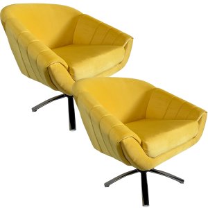 Kit Duas Poltrona Giovana Base Giratória Cromado em Sued Premium:amarelo