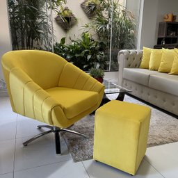 Kit Duas Poltrona Giovana Base Giratória Cromado em Sued Premium:amarelo - 4