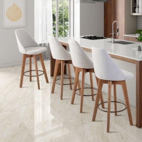 Kit 4 banquetas Gourmet Giratória Maya- Tecido Linho