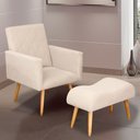 Ver imagem 1 de Poltrona Decorativa Nina e Banqueta Josi Suede Bege Claro - MV Estofados Shop