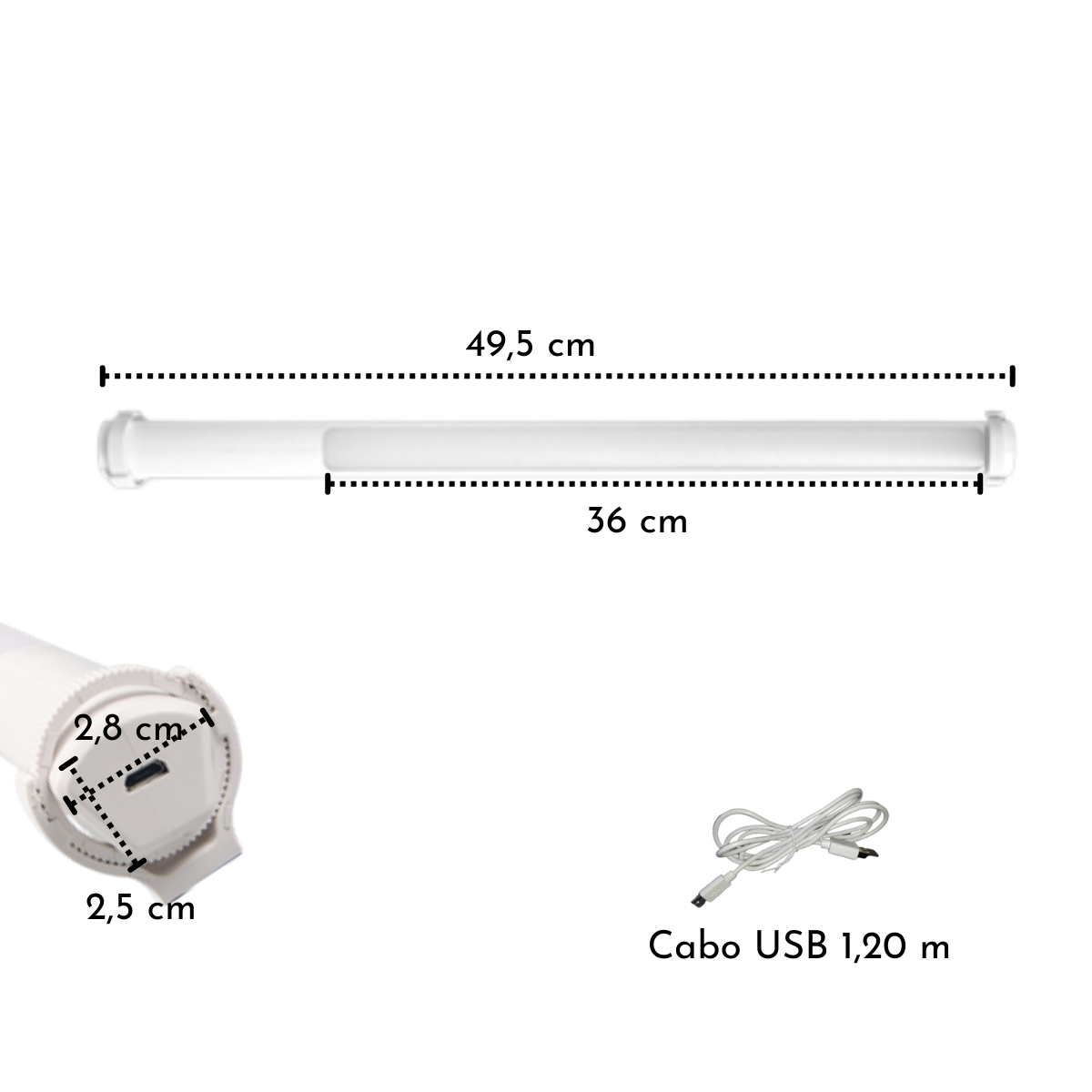 3 Lâmpadas Barra Tubular 4,5W Led Rotativa USB 49,5 Cm Suporte Magnético Com 3 temperaturas De Cor E - 2