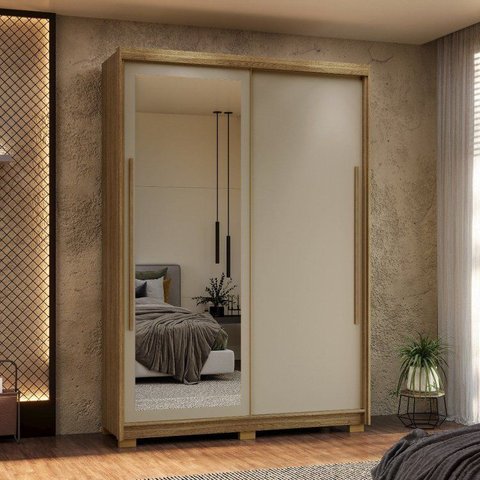 Guarda-Roupa 2 Portas Flex de Correr 3 Gavetas 100% MDF com Espelho e Pés Dubai Infinity