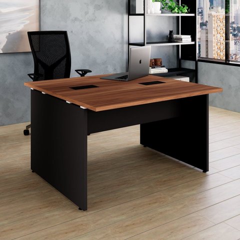 Escrivaninha Plataforma Dupla Pé Painel 120cm Escritório 120 Nogal e Preto Yescasa Marrom