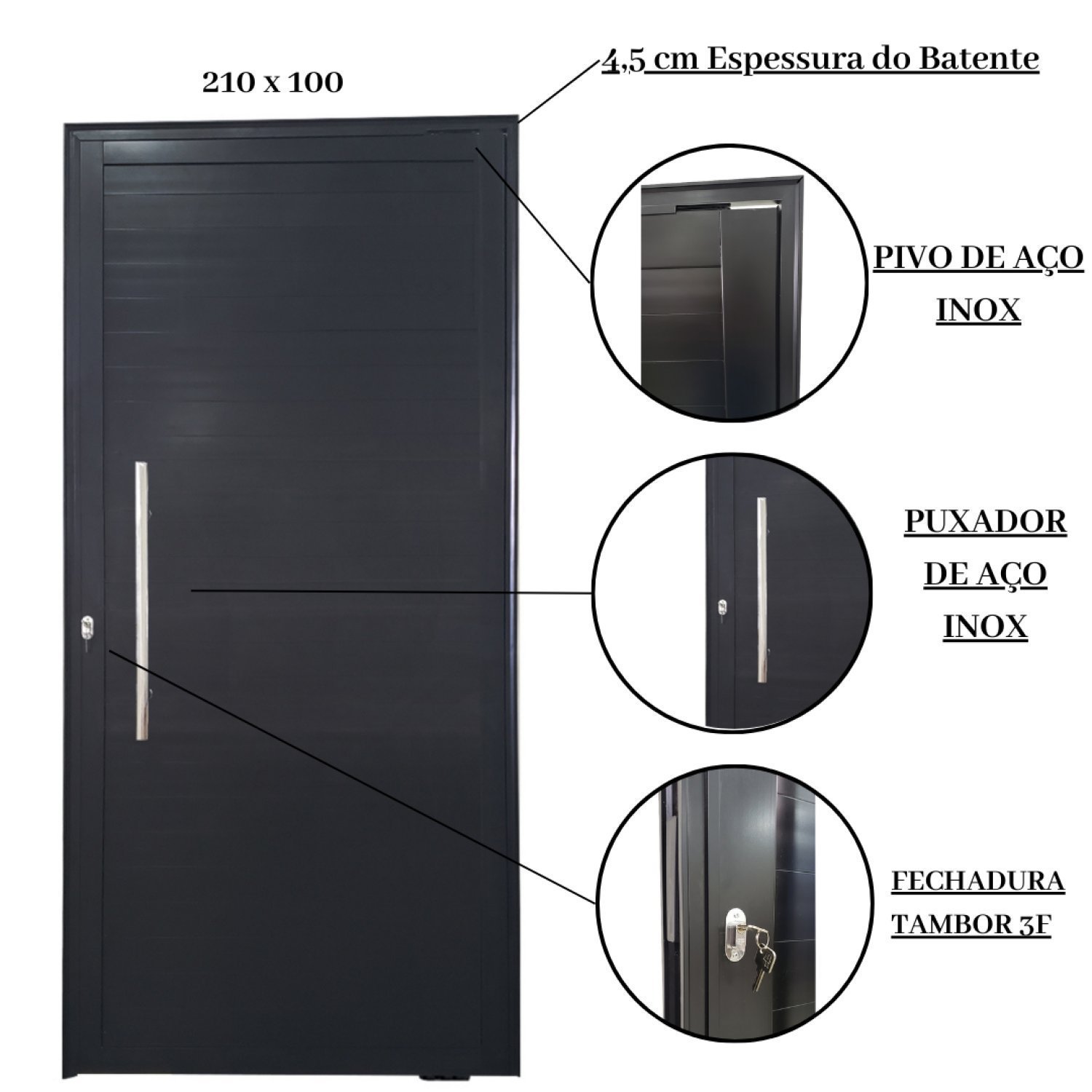 Porta Pivotante de Alumínio 210 x 100cm com Puxador Veneza Esquadrias Bergamo - 4