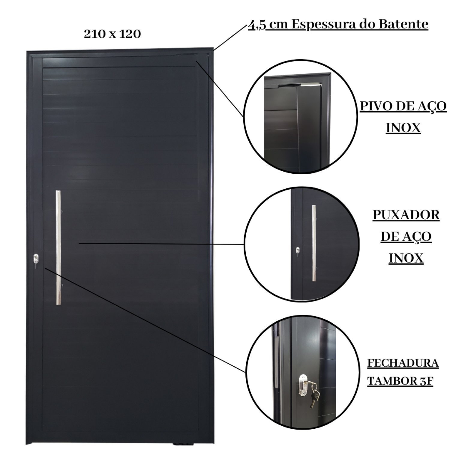 Porta Pivotante de Alumínio 210 x 120cm com Puxador Veneza Esquadrias Bergamo - 4