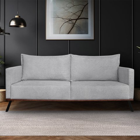 Sofá Living 2 Lugares com Pés de Ferro Almofadas Soltas 180cm Saiph Bouclê Cinza G63 - Gran Belo