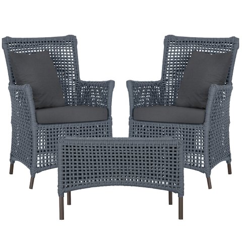 2 Poltronas e 1 Mesa Igapó em Alumínio Pintura Marrom Corda Náutica Estofado 11