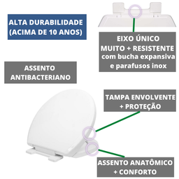 Tampa de Vaso Sanitário Assento Soft Close para Bacia Ravena Deca 1.6gpf 6.0lpf Retira Fácil - 4