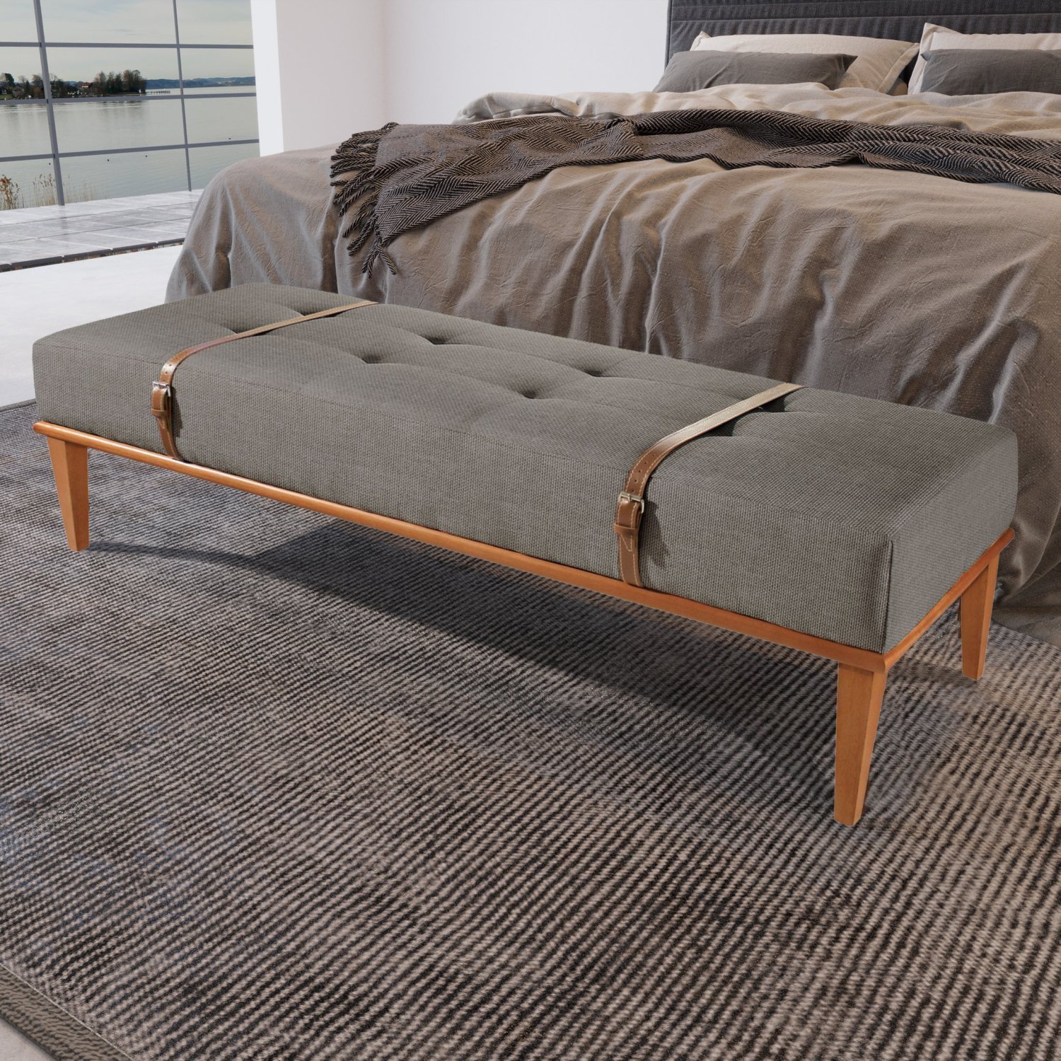 Recamier em Linho 150cm com Cinto em Couro Yarin - 1