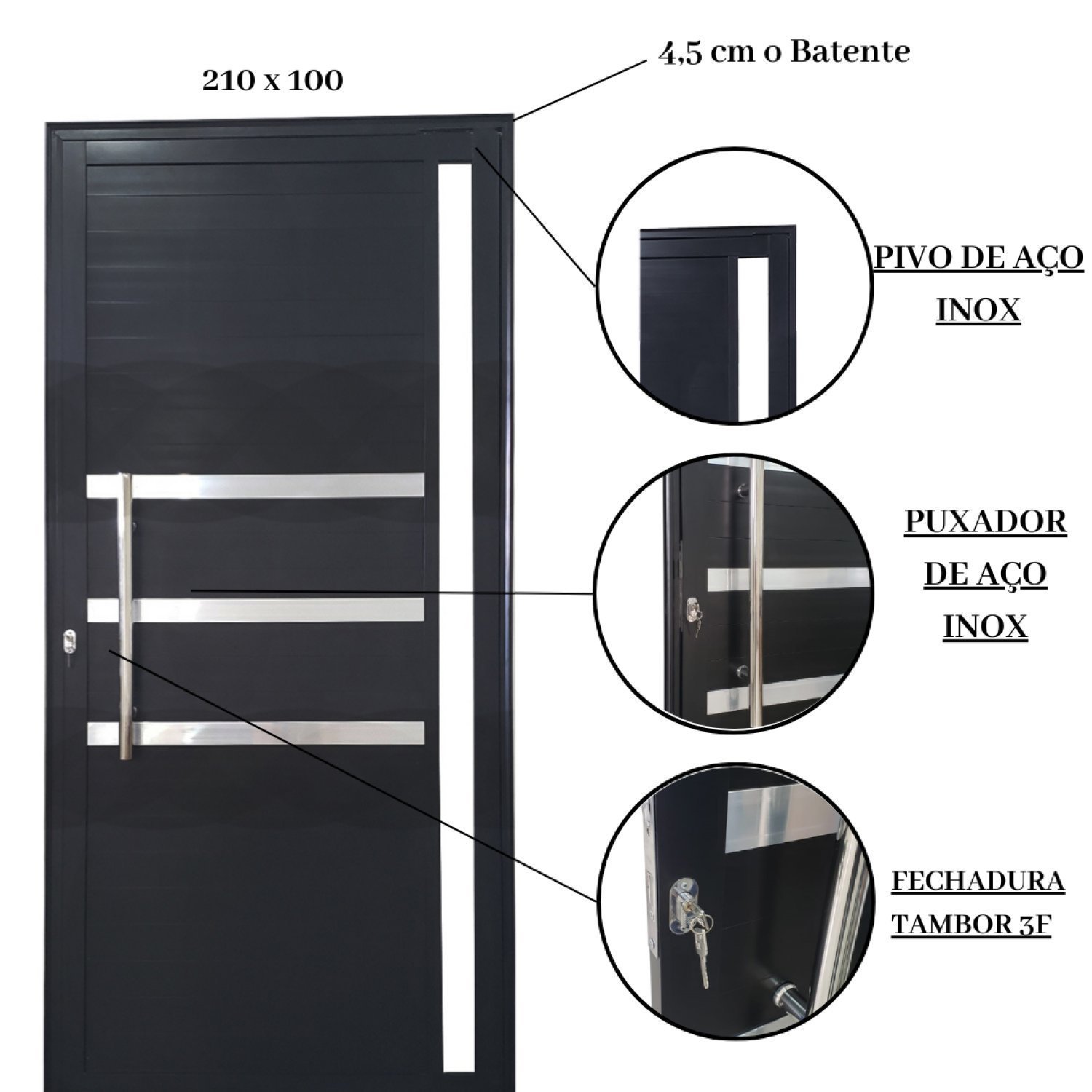 Porta Pivotante de Alumínio 210 x 100cm com Friso e Vidro Veneza Esquadrias Bergamo - 4