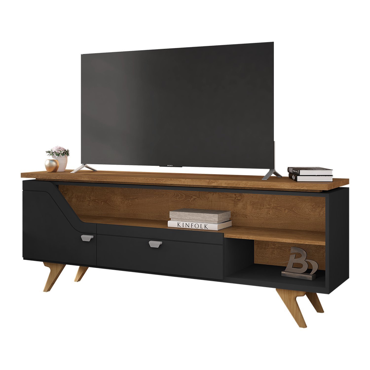 Rack Para Tvs até 65 Pol Sevilha Design Curvo e com Frisos Decorativos 1 Porta 1 Gaveta - 2
