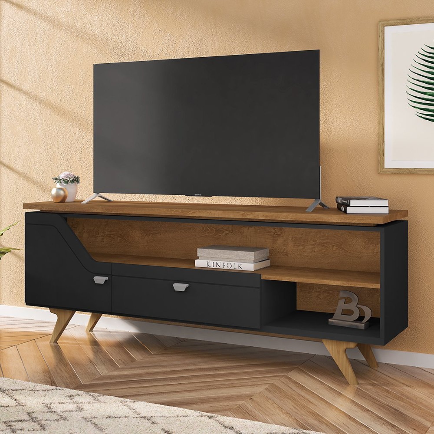 Rack Para Tvs até 65 Pol Sevilha Design Curvo e com Frisos Decorativos 1 Porta 1 Gaveta - 1