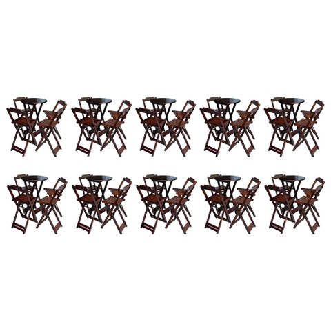 Kit 10 Jogos de Mesa Bistrô de Madeira com 4 Cadeiras Dobrável Ideal para Bar e Restaurante Imbuia