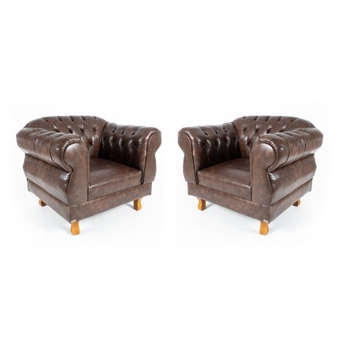 Kit 2 poltronas Chesterfield Capitonê Elisabeth Corano Marrom Decoração, Recepção, Salas de Tv e Est