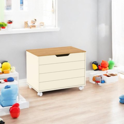 Bau Caixa de Brinquedos Toys com Tampa e Rodizios Off com Freijo