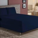 Ver imagem 1 de Jogo de Cama King Nobre 3 Peças Luva de Box 55cm de Altura Malha 100% Algodão - Azul-marinho