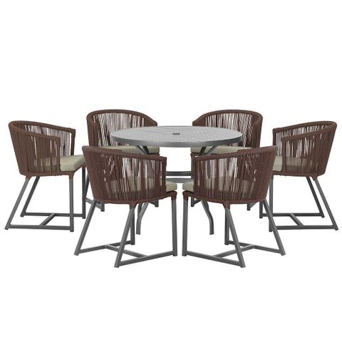 Mesa e 6 Cadeiras e Noronha Preto E8 Trama Original Marrom
