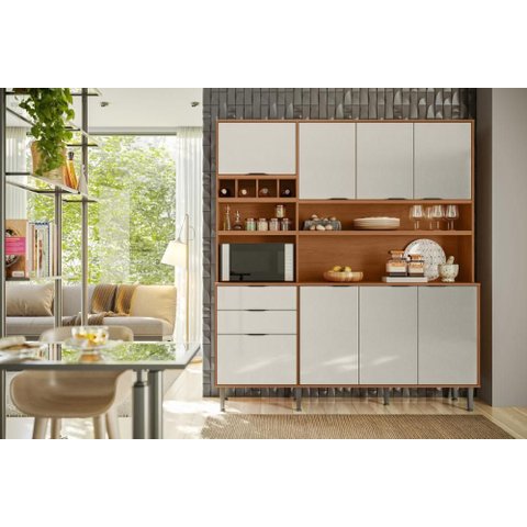 Kit Cozinha Praga C/ 7 Portas e 3 Gavetas Jequitiba/off White