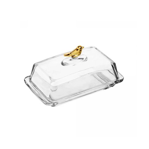 Manteigueira Retangular com Tampa Golden Bird 18cm X 10cm X 9cm Cristal Ecologico