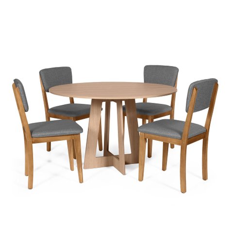 Mesa de Jantar Redonda Montreal Jade com 4 Cadeiras Estofadas Ella Cinza Escuro