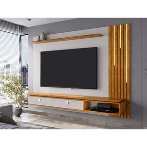 Painel Ripado Autêntico para TV até 80 Polegadas 2 Gavetas com Friso Decorativo Luminária LED Cascat