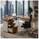 Ver imagem 5 de Mesa Escritório em L c/ Gaveteiro 1,50×1,50m Nogal Sevilha/Champanhe
