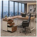 Ver imagem 7 de Mesa Escritório em L c/ Gaveteiro 1,50×1,50m Nogal Sevilha/Champanhe