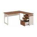 Ver imagem 2 de Mesa Escritório em L c/ Gaveteiro 1,50×1,50m Nogal Sevilha/Champanhe