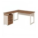 Ver imagem 3 de Mesa Escritório em L c/ Gaveteiro 1,50×1,50m Nogal Sevilha/Champanhe