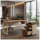 Ver mais imagens de Mesa Escritório em L c/ Gaveteiro 1,50×1,50m Nogal Sevilha/Champanhe